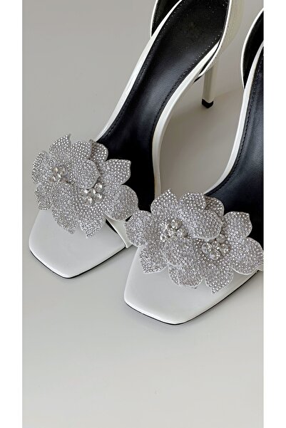 Âlâ Atelier 1 çift taşlı beyaz ikili çiçek ayakkabı tokası ayakkabı çiçeği
