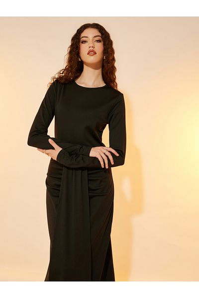 Take Two By Styli Ruched Sheath Maxi Dress with Drape Overlay