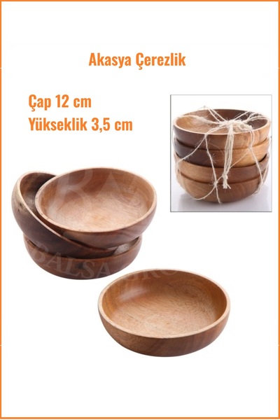 EZMK EV GEREÇLERİ Ahşap Akasya Çerezlik 12 cm, 4'lü set