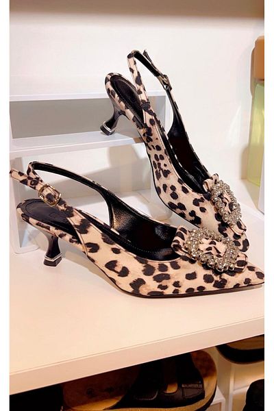PUNTO ARME CITY PUNTO AC 575017   - Pantofi casual cu toc mic cu cataramă de piatră cu model leopard