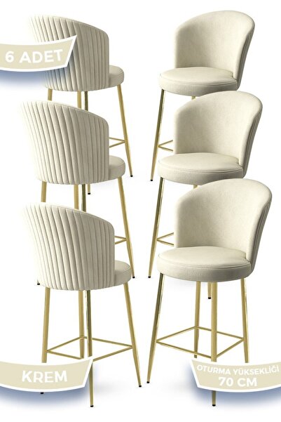 Canisa Fora Serisi Ada Mutfak Bar Sandalyesi Gold Kaplama Metal Ayaklı Babyfa...