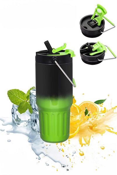 Weather Forecast 800 ml Green Black 316 L Steel Hand Thermos - Mug with Straw Cin858Ys