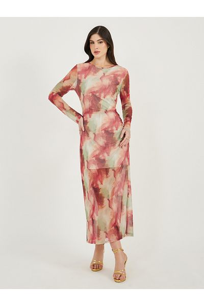 Styli Tie and Dye Print Long Sleeves Bodycon Midi Dress