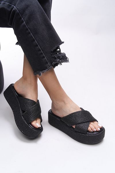 Riccon Papuci de damă Shraldrel cu paie negre - 0012301