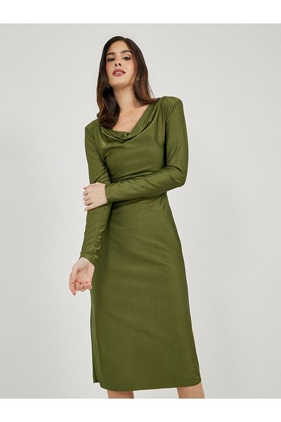 Styli Solid Cowl Neck Bodycon Midi Dress