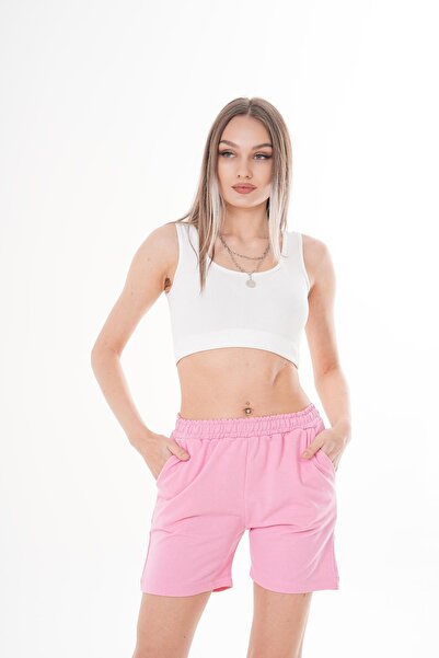 ŞİMAL Women's Rubber Waist Detailed Combed Cotton Shorts 250058   -