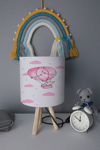 BelezaHome Pink Flying Balloon and Elephant Decorative Children's Room Lampshade