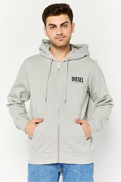 Diesel Men Hooded Brand Logo Long Sleeves Sweatshirt, Grey