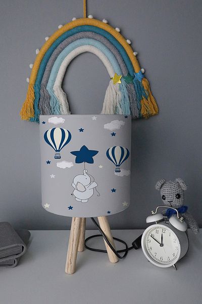 BelezaHome Gray Blue Sky Flying Elephant Decorative Children's Room Lampshade