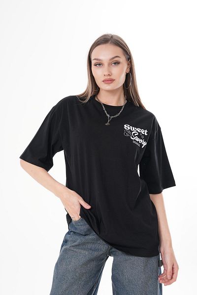 ŞİMAL Tricou oversize pentru damă, cu imprimeu pe spate, cu decolteu rotund 250113   -