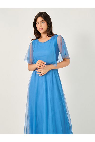 Styli Mesh Cape Sleeve A-Line Maxi Dress