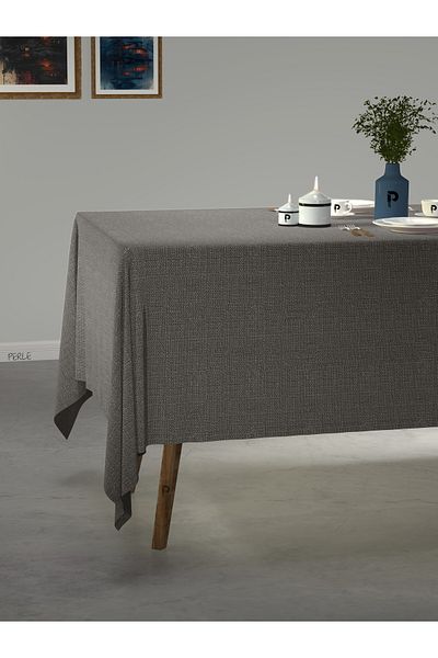 Perle Gray Color Linen Textured Tablecloth
