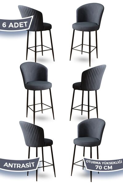 Canisa Fora Serisi 6 Adet Antrasit Sandalye Ada Mutfak Bar Sandalyesi Babyfac...