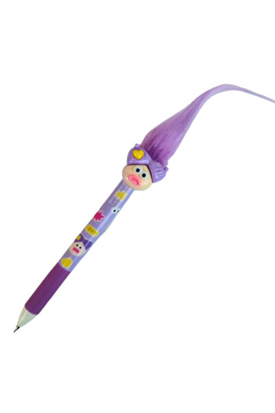 Glanart çocuklar için maskotlu tüylü 0,7 mm uçlu kalem versatil 1 adet lila