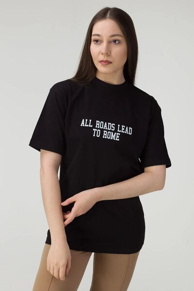 Frisson Дамска тениска с щампа „Всички пътища водят към Рим“ с голям размер