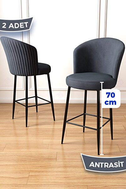 Canisa Fora Serisi 2 Adet Antrasit Sandalye Ada Mutfak Bar Sandalyesi Babyfac...
