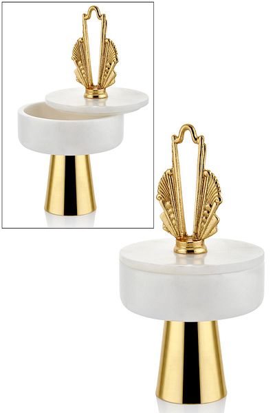 SETABIANCA Evza Artdeco Λευκό Μαρμάρινο Μπολ με Καπάκι 15*15*29 εκ