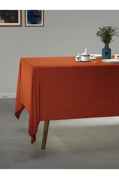 Perle Brick Color Linen Textured Tablecloth