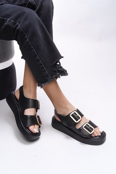 Riccon Sandale negre pentru femei Dryrzoss - 0012252   Model de piele