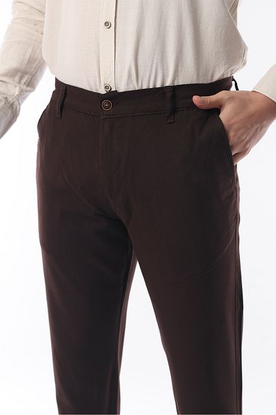 İDS COLLECTİON Brown Flexible Lycra Ankle Length Men's Trousers - Straight Cut