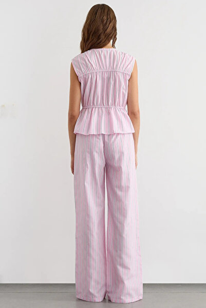 Hiccup Wide Leg Striped Pants with Elastic Waist