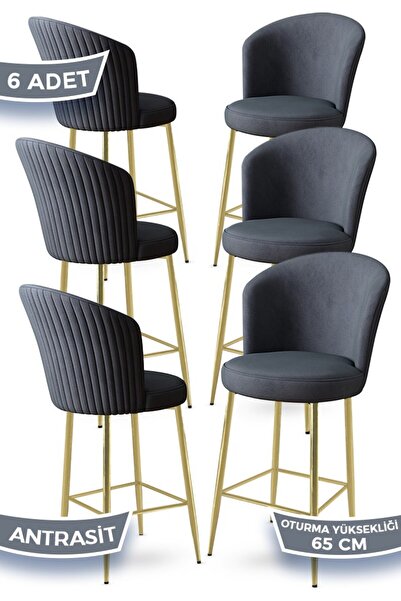 Canisa Alte Serisi 6 Adet Babyface Kumaş 65 cm Gold Kaplama Ayaklı Antrasit B...