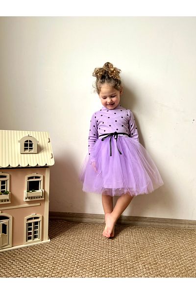 penu baby kids Lilac Polka Dot Tutu Long Sleeve Baby Girl Dress - Emily