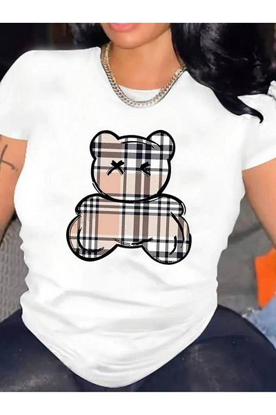 Frisson Bear Printed Trend Women's T-Shirt Large Size