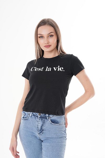 ŞİMAL Tricou de damă cu imprimeu text cu decolteu 250148   -