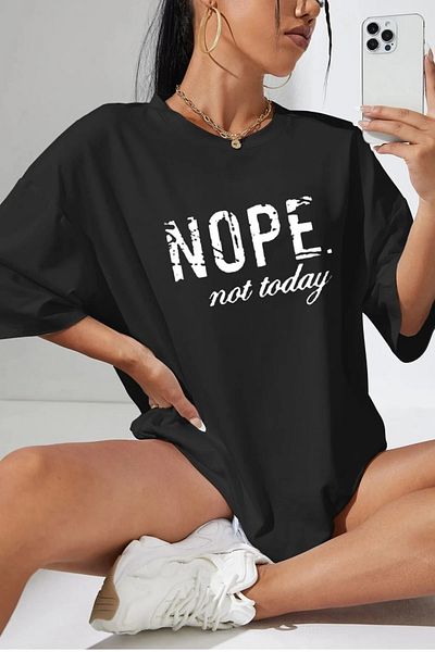 Frisson Unisex Crew Neck Nope Printed Oversize T-Shirt