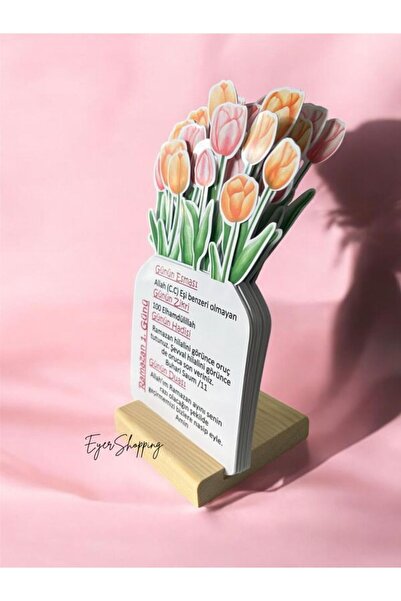 EyER Shoping Pembe Sarı Lale Temalı Çiçekli Ramazan Takvimi - 30 Günlük Ramazan Takvimi