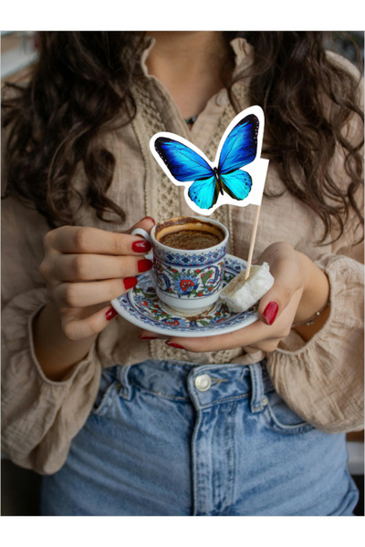 Home Mavi Kelebek Baskılı Bayrak Kürdanlarımız için Atıştırmalık, Yemek, Past...