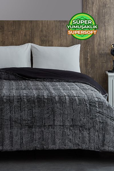Evlen Home Collection Double (SIDED) Fur Duvet Filled Plush Soft Winter Bedspread 1 Piece Set Talya
