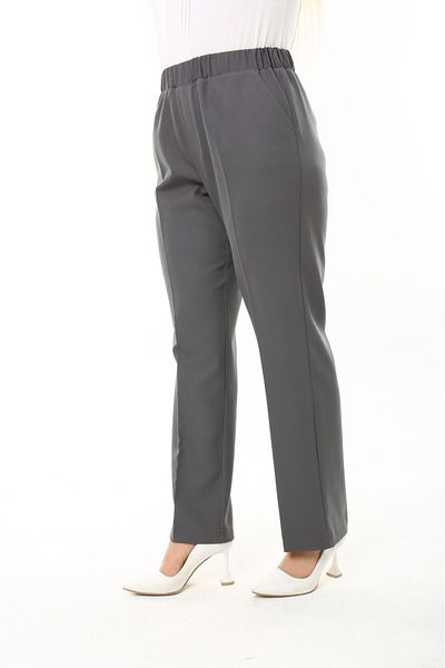 Şans Pantaloni de damă, cu talie mare, gri, cu buzunare din cauciuc, 65N38733