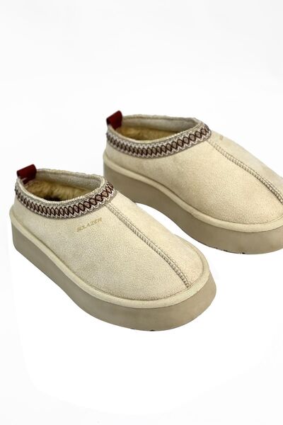 SOLAZER Papuci de interior din shearling bej - vârf rotund, talpă groasă 038