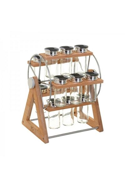 FİVE Set 15 recipiente pentru condimente si suport rotativ din bambus, 16x30 cm
