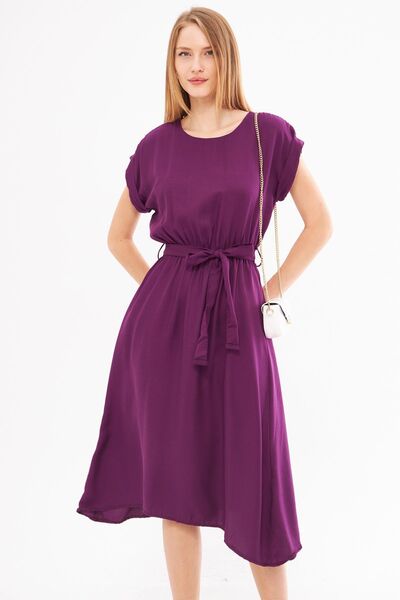 armonika Purple Tie-Up Dress - Women's, Elastic Waist ARM-18Y001120