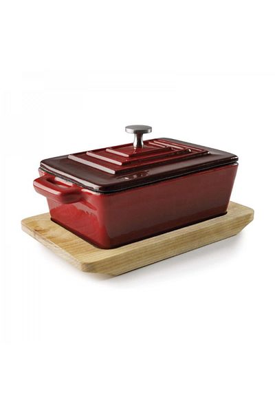 Lacor Red cast iron pot with lid and wooden stand, Magma Red, 300 ml