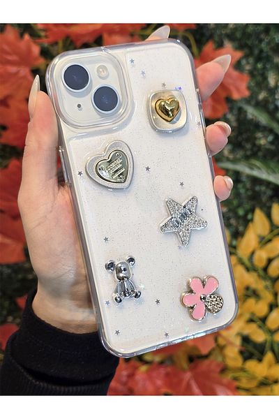 OSG iPhone 15 Plus and 14 Plus Compatible 3D Character Stone and Glitter Embroidered Double Layer Protective Case