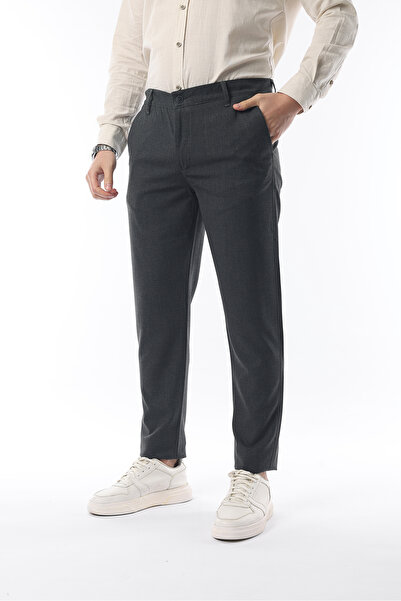 İDS COLLECTİON Ids Erkek Antrasit Renk Düz Kesim Kaliteli Esnek Likralı Bilek Boy Kumaş Pantolon