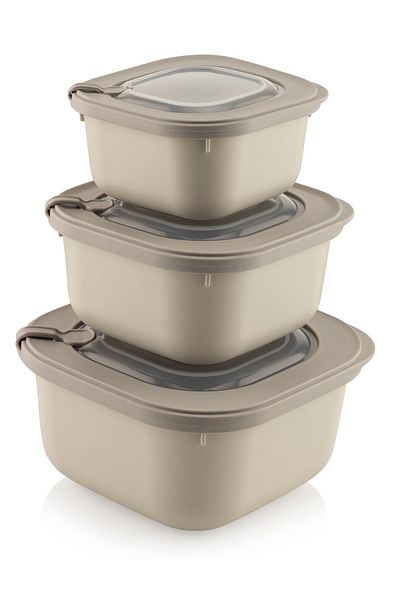welcomein Beige 3-Piece Elegant Special Storage Container Set - Suitable for Microwave and Freeze, Vip Lid