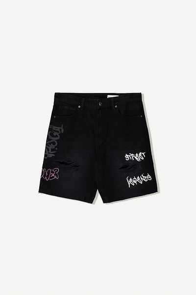 Bershka Printed denim Bermuda shorts
