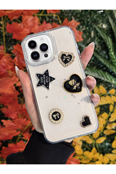 OSG iPhone 15 Pro Uyumlu 3d Karakterli Taşlı Ve Simli İşlemeli Çift Katman Ko...