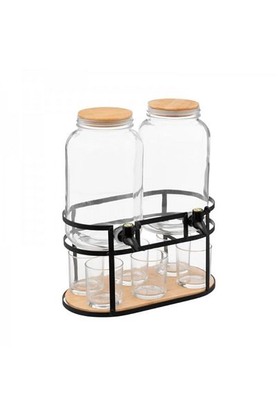 Secret de Gourmet Set of 2 beverage dispensers with 6 universal glasses, 2 x 3.3 liters