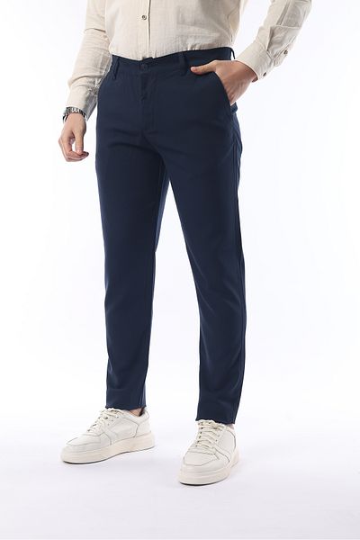 İDS COLLECTİON Pantaloni din țesătură din lycra flexibili, de calitate, până la glezne, cu croi drept, culoare albastru marin Ids