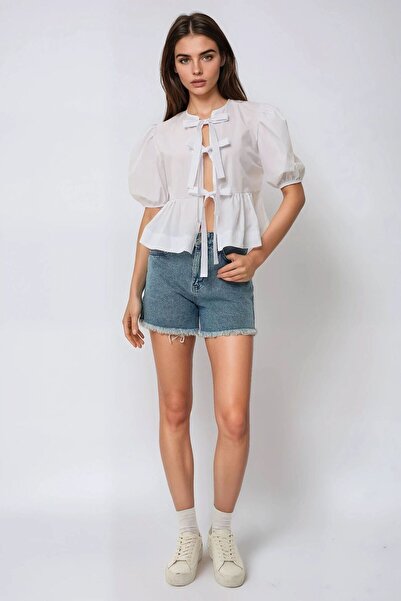 Hiccup Bluză din bumbac cu fundă în față