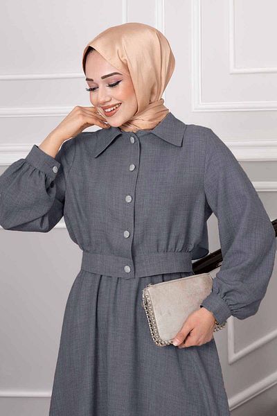 EBRUTESETTÜR Stone Button Detailed Skirted Hijab Set