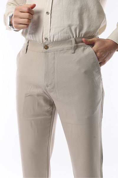 İDS COLLECTİON Men's Beige Color Straight Cut Quality Flexible Lycra Ankle Length Fabric Trousers