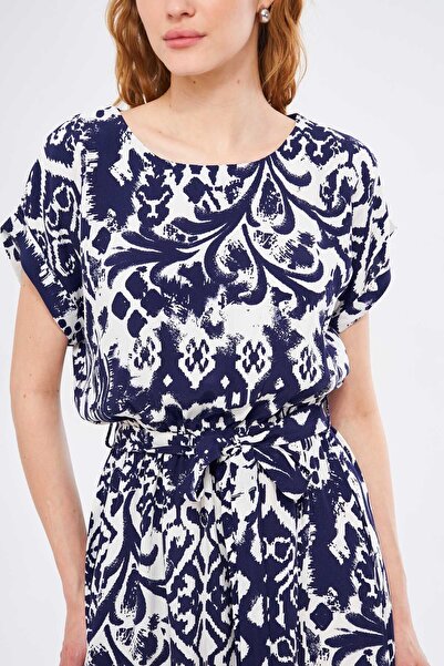 armonika Жіноча темно-синя сукня з візерунком, з еластичною талією та зав'язками на шнурках ARM22Y001044