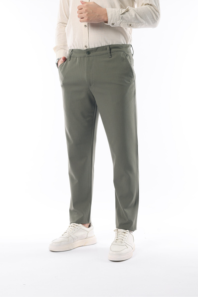 İDS COLLECTİON Erkek Haki Renk Düz Kesim Kaliteli Esnek Likralı Bilek Boy Kumaş Pantolon